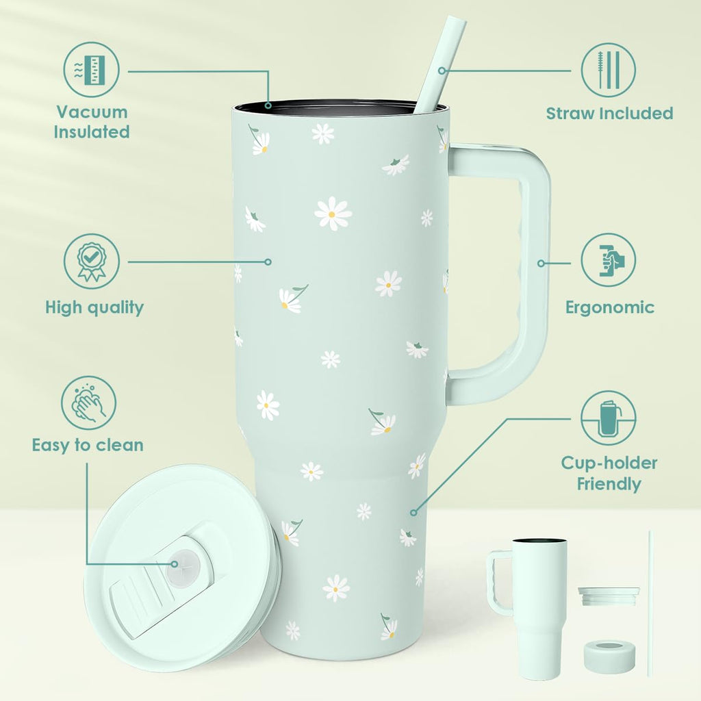 SANDJEST Horse Tumbler with Handle, Insulated Cup Stainless Steel Travel Mug Cup, Gifts for Women Girl, Equestrian Gift for Birthday Christmas, 40oz