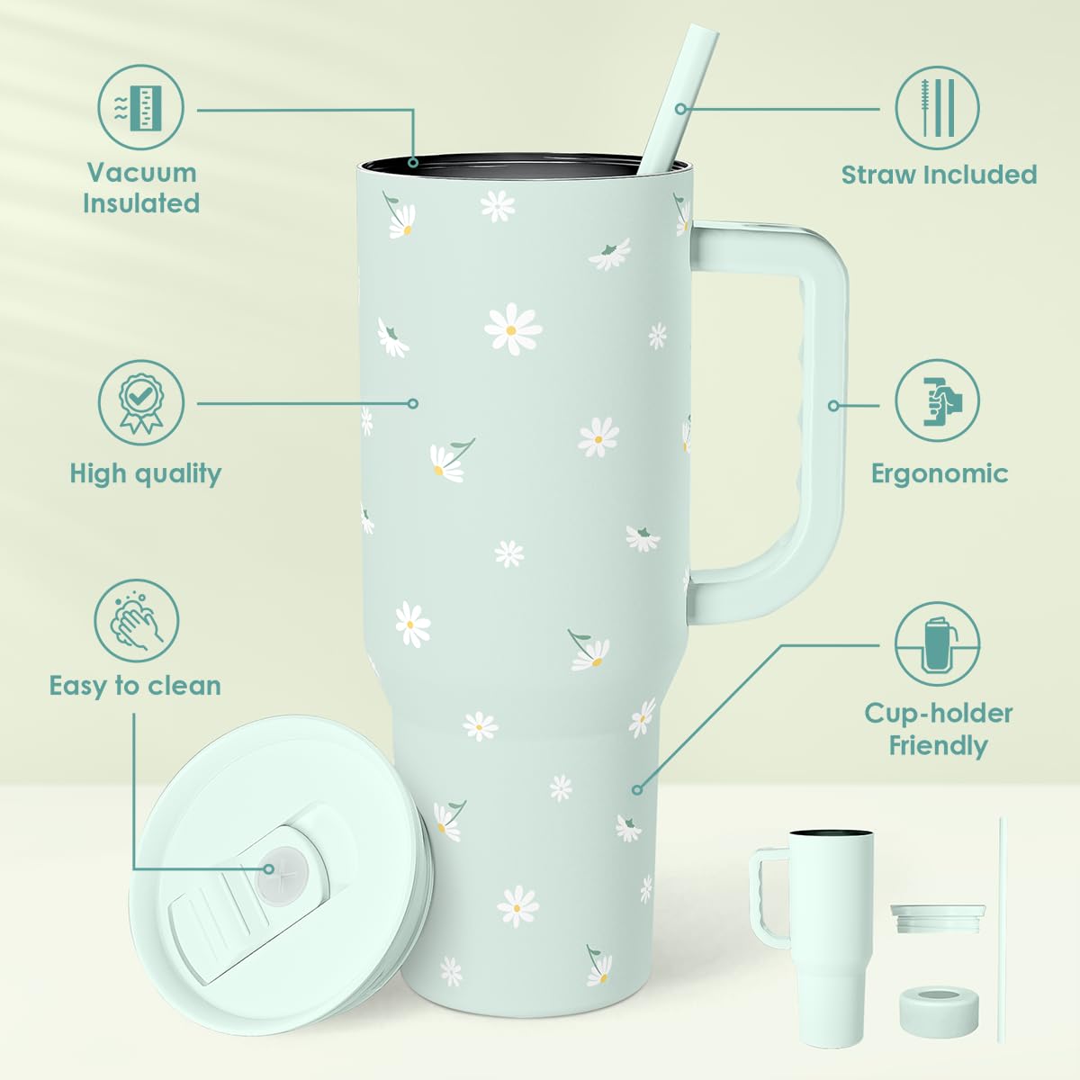 SANDJEST Horse Tumbler with Handle, Insulated Cup Stainless Steel Travel Mug Cup, Gifts for Women Girl, Equestrian Gift for Birthday Christmas, 40oz